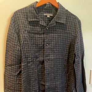 Men's Varvatos Linen Navy Plaid Shirt. Medium